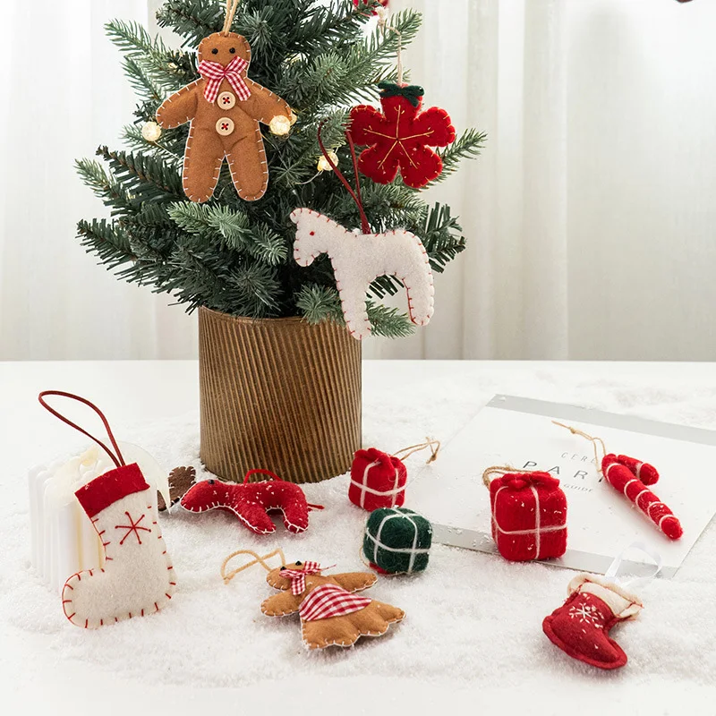 

Christmas Tree Wool Hanging Ornaments Decorations Mini Sock Golve Candy Cane Pendant New Year Holiday Scandinavian Decor Noel