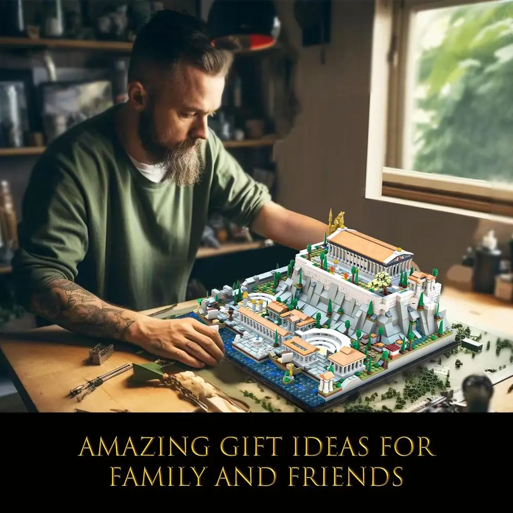 Athen Acropolis Bausteine, 1988-teiliges Wahrzeichen-Set, Stadtbild-Modellbausatz für Erwachsene, Heimdekoration und Geschenk