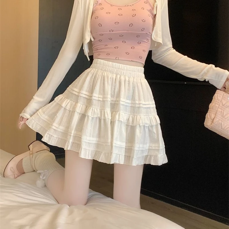 

Японская милая короткая юбка для вечеринок в стиле Y2K, винтажная лолита, А-силуэт, мини-юбка, французская элегантная однотонная юбка-тортик, летняя, в стиле 2000-х годов