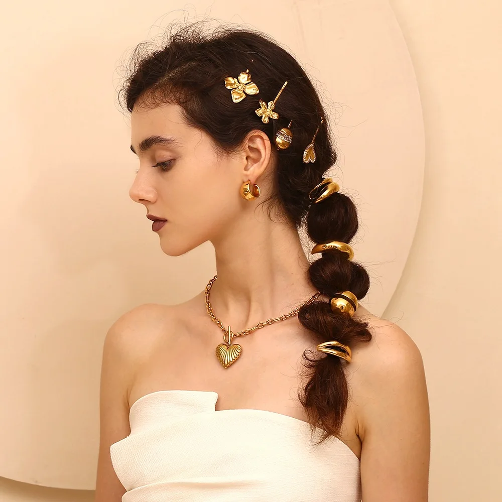 ​Niche Design Personality Hair Accessories Retro Geometry Shape Waterproof  Stainless Steel 18k Gold Plated Hair Rope