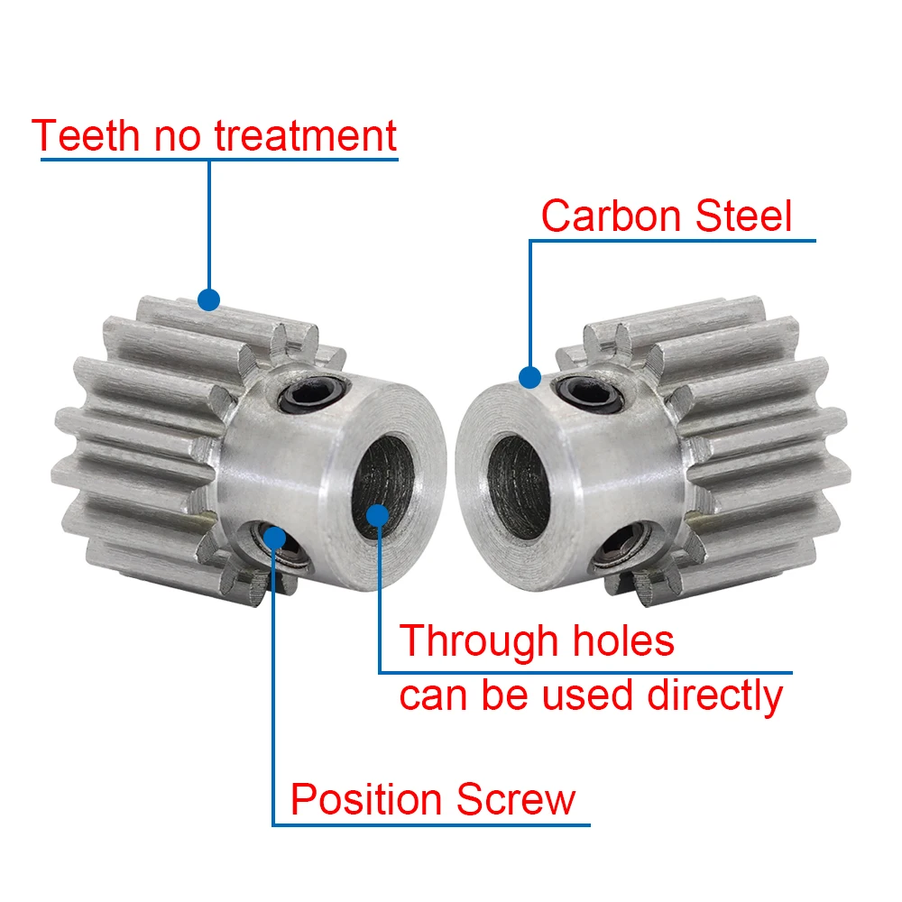 2 PCS 1M17T Spur Gear Bore size 4/5/6.35/7/8/10 mm Teeth Outer Diameter 19 mm Low Carbon Steel Material High Quality For Motor