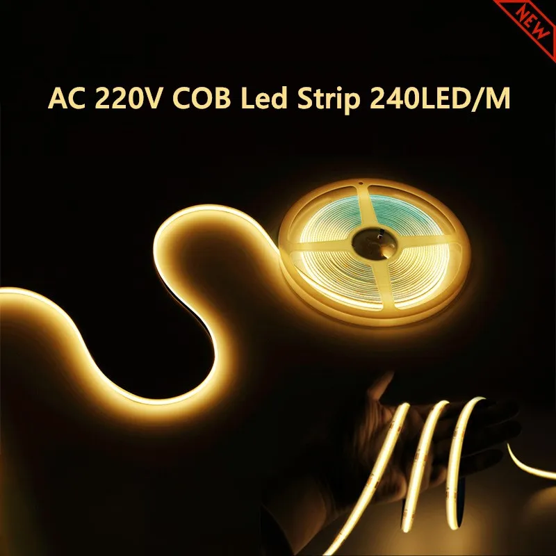 AC 220V COB LED Strip Light Flexible Tape 240LEDs/M Smart IC High Bright Warm Nature White Linear Lighting RA95 Home Decoration