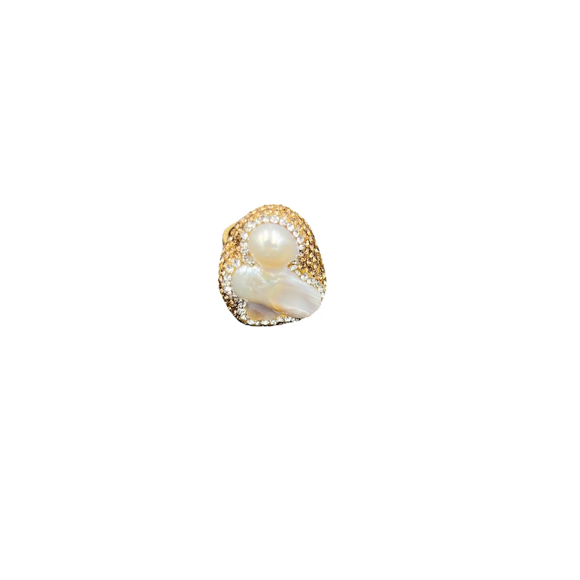 Baroque special-shaped pearl set handmade light luxury Czech crystal French medieval three-piece set pendant earrings ring