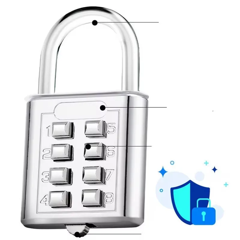 8 Digits Password Code Outdoor Waterproof Combination Padlock Zinc Alloy Suitcase for Luggage Travel Smart Lock Keyed Anti-thief