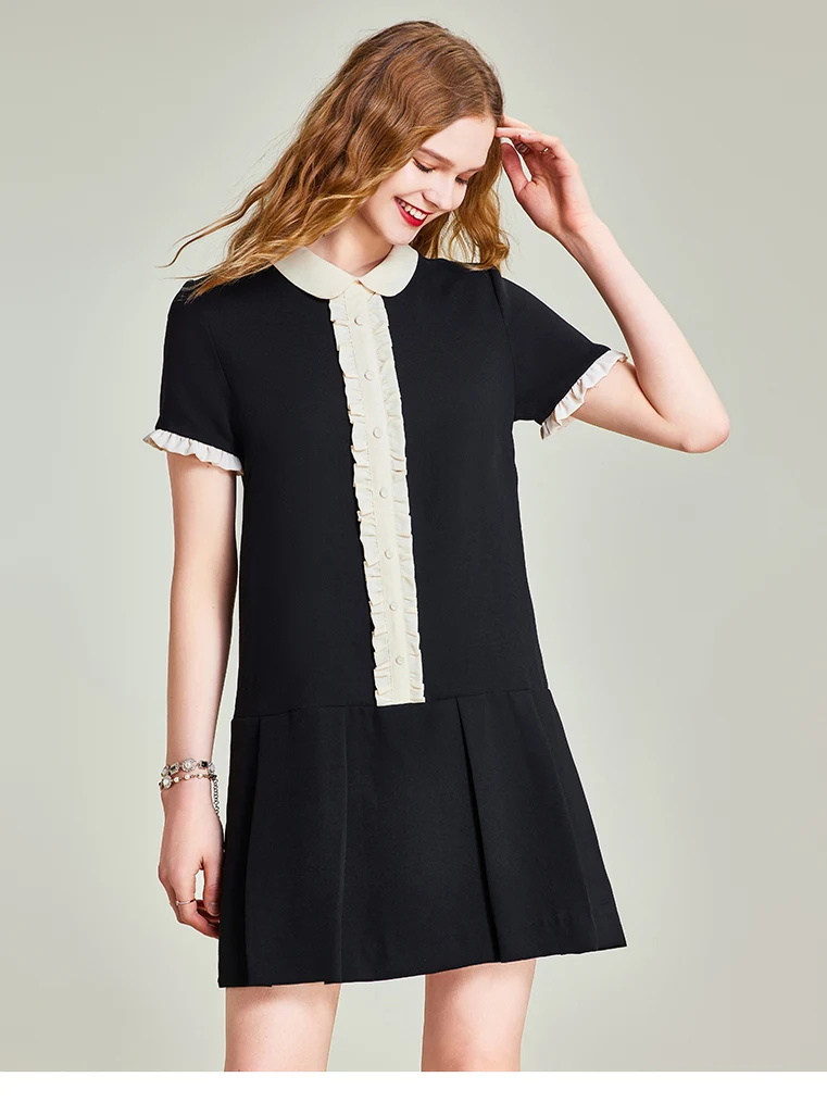 Été 2025 doux coréen Sle ort Dr ample minceur col de poupée t-shirt dentelle garniture femmes vêtements taille haute Polyester