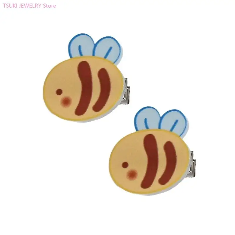 62KE 2pcs ร่วมสมัย Honeybee รูปคลิปผมสีเหลืองสดใสอุปกรณ์เสริมเด็กแฟชั่นอะคริลิค Hairpin เด็ก Barrettes