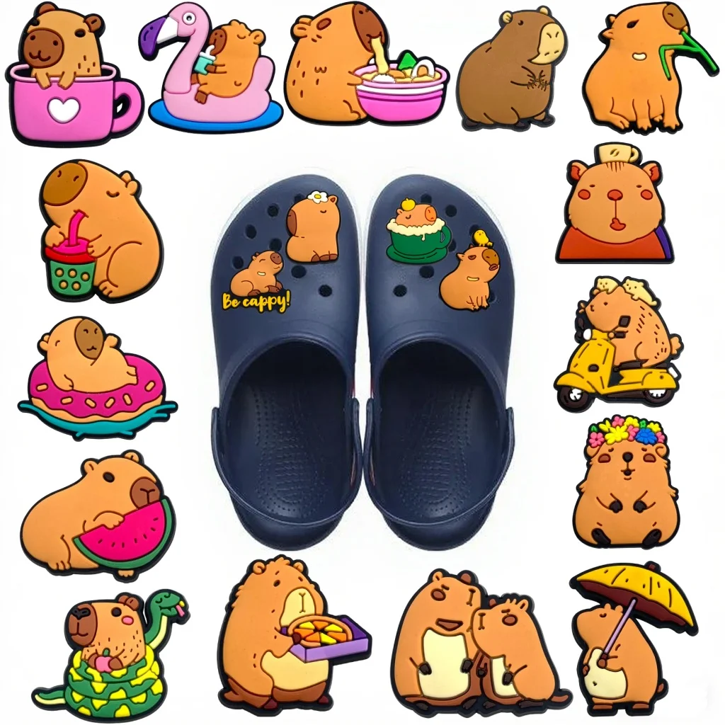20PCS Cute Capybara Cartoon Series Shoe Charms PVC Cute Garden Shoe Buckle Decoration DIY Suitable for Children's Christmas Gift