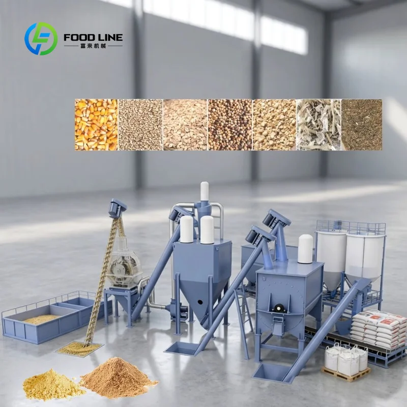Customized Poultry and Animal Farming Powdered Feed Production Line 2Ton/H Capacity Easy to Operate