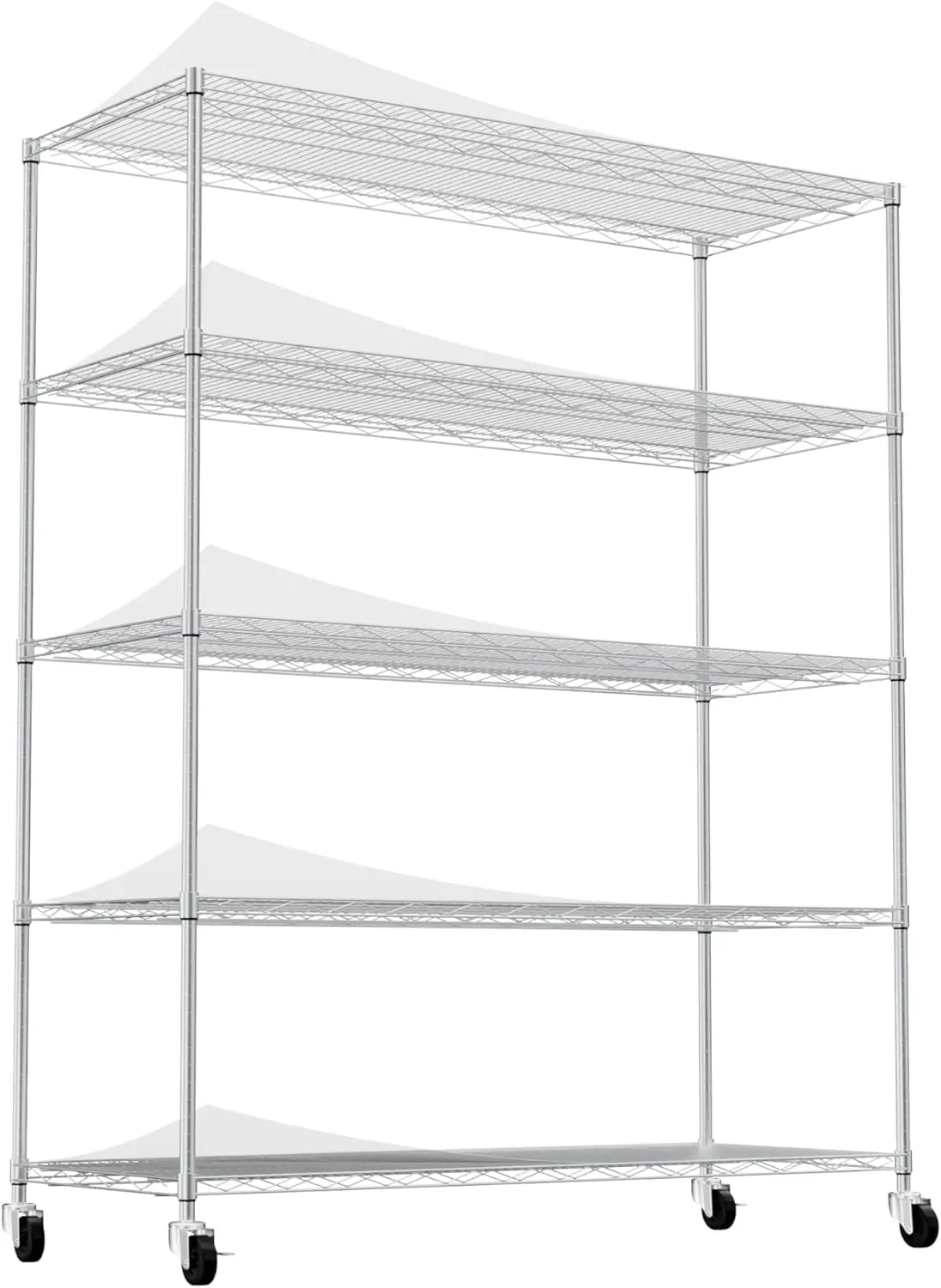 5-Tier Metalen Draadrekken Met Wielen, 60 "L× 24" W× 72 "H Zware Verstelbare Rekken En Opslagrekken Met Voeringen, Voor