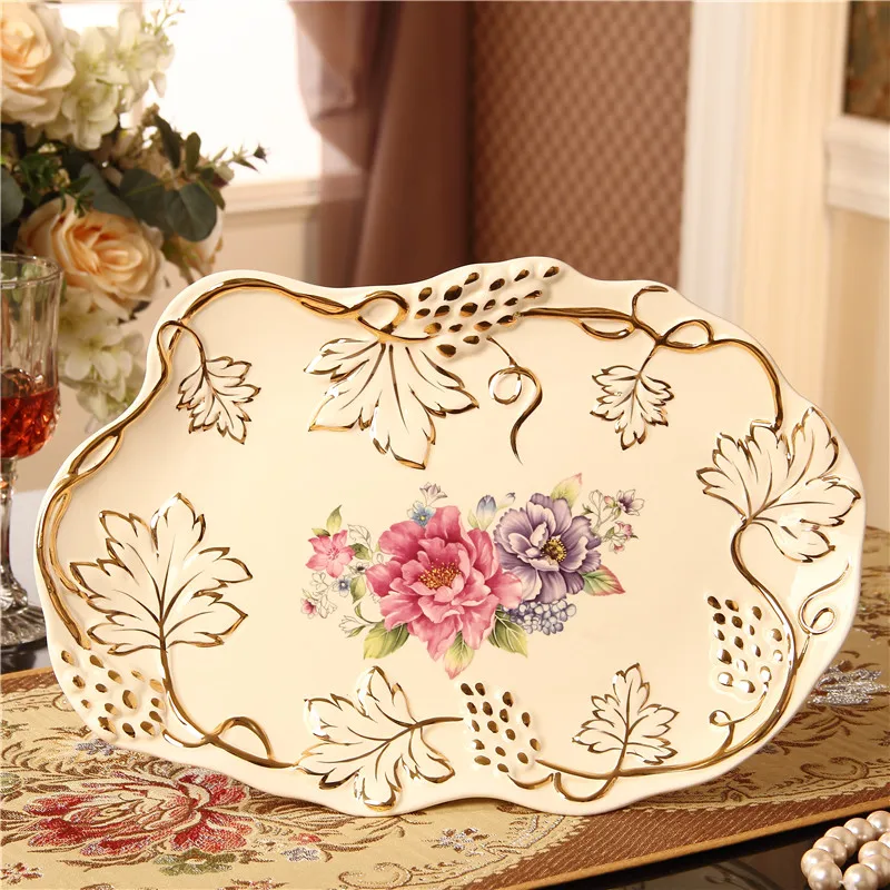 

Vintage Ceramics Flower and Leaf Pattern Compote Fruits Plate Decorative Porcelain Tableware Ornament Present Cake Stand Tray