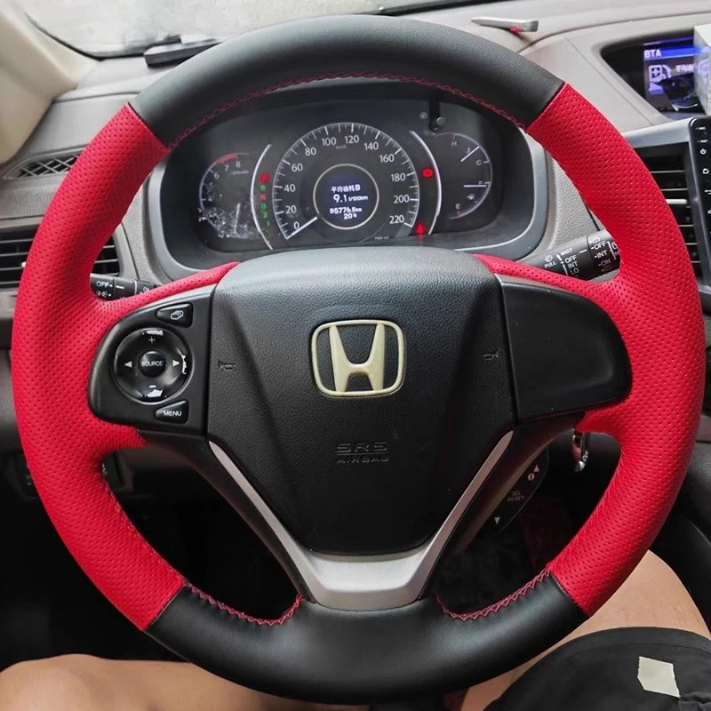For Honda CR-V CRV 2012 2013 2014 2015 2016 Hand Stitched red black Genuine Leather car Steering wheel cover