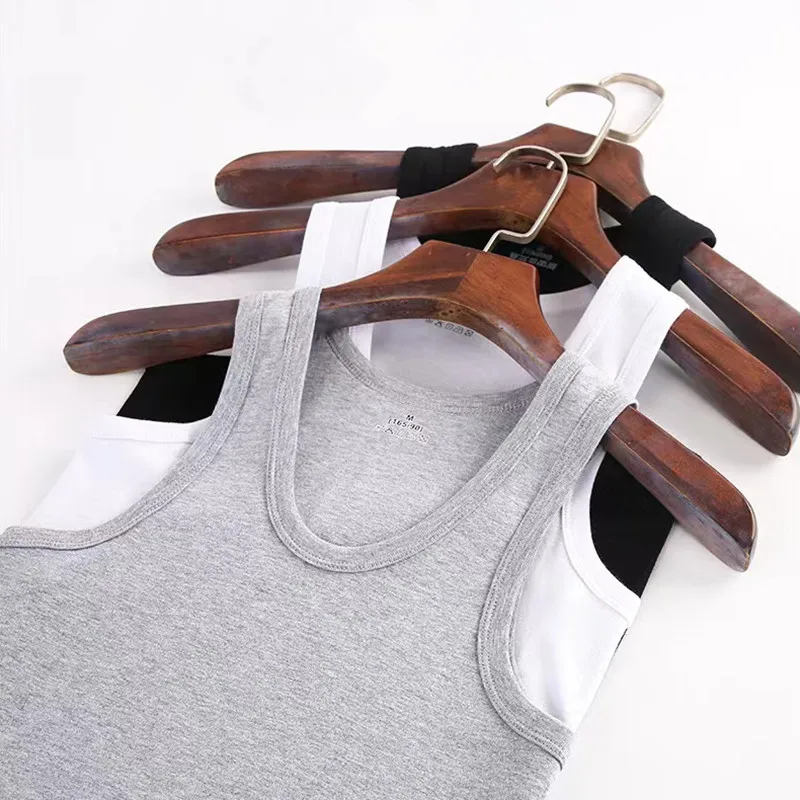 Summer men's solid color cotton bottoming shirt slim tight sports casual vest