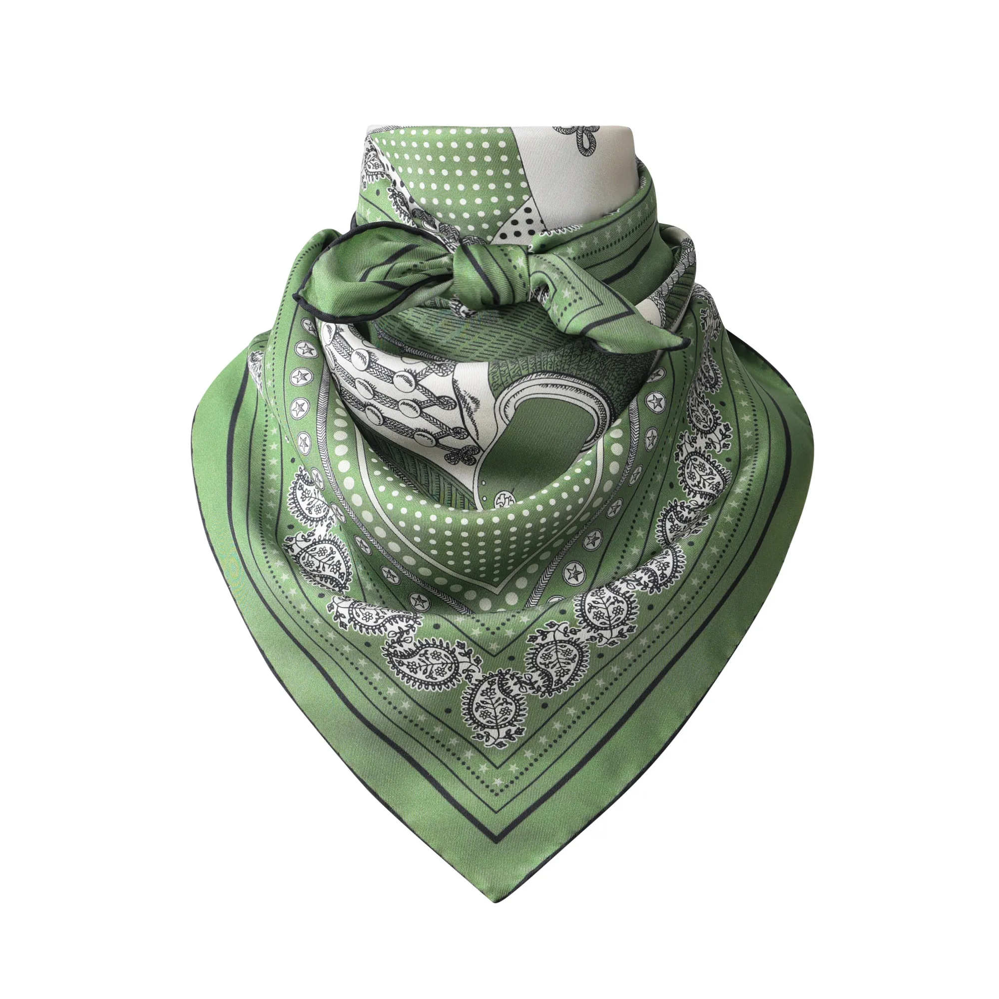 Lenço de seda verde 90cm, bandanas de cabelo quadradas, bordas enroladas à mão, lenços de roupas femininas, acessórios de bolsa, presente de amante de natal
