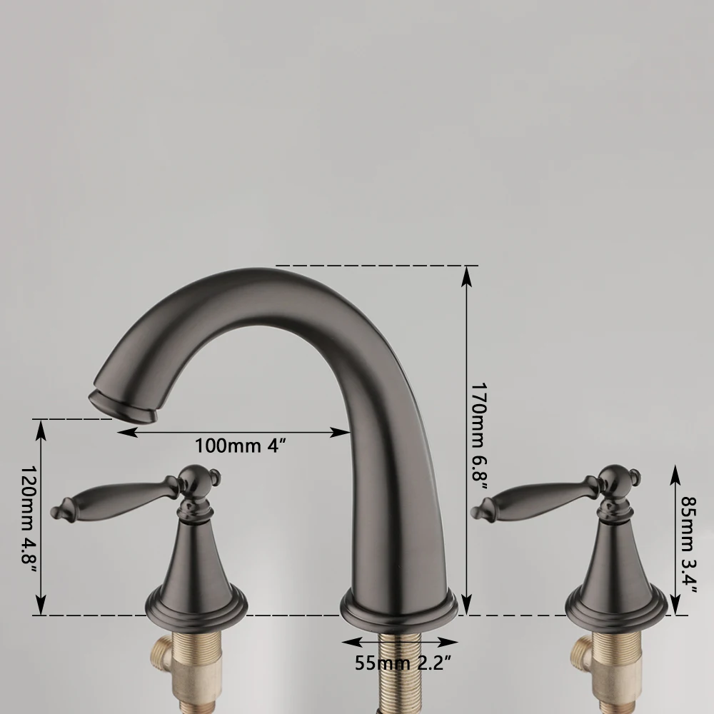 KEMAIDI Grey Bathroom Bathtub Faucet Set Tub Faucet Hot and Cold Water Mixer Bath Faucet Dual Handle Bathtub Tap Deck Mounted