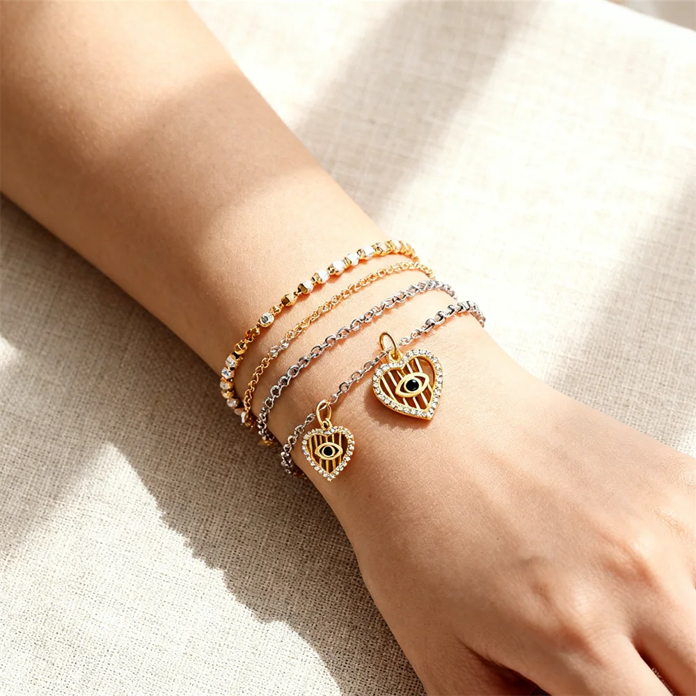 2 قطعة المعلقات النحاس شكل قلب سحر لامعة الزركون مطعمة هندسية مخرمة DIY بها بنفسك مجوهرات ل قلادة سوار صنع النساء الرجال