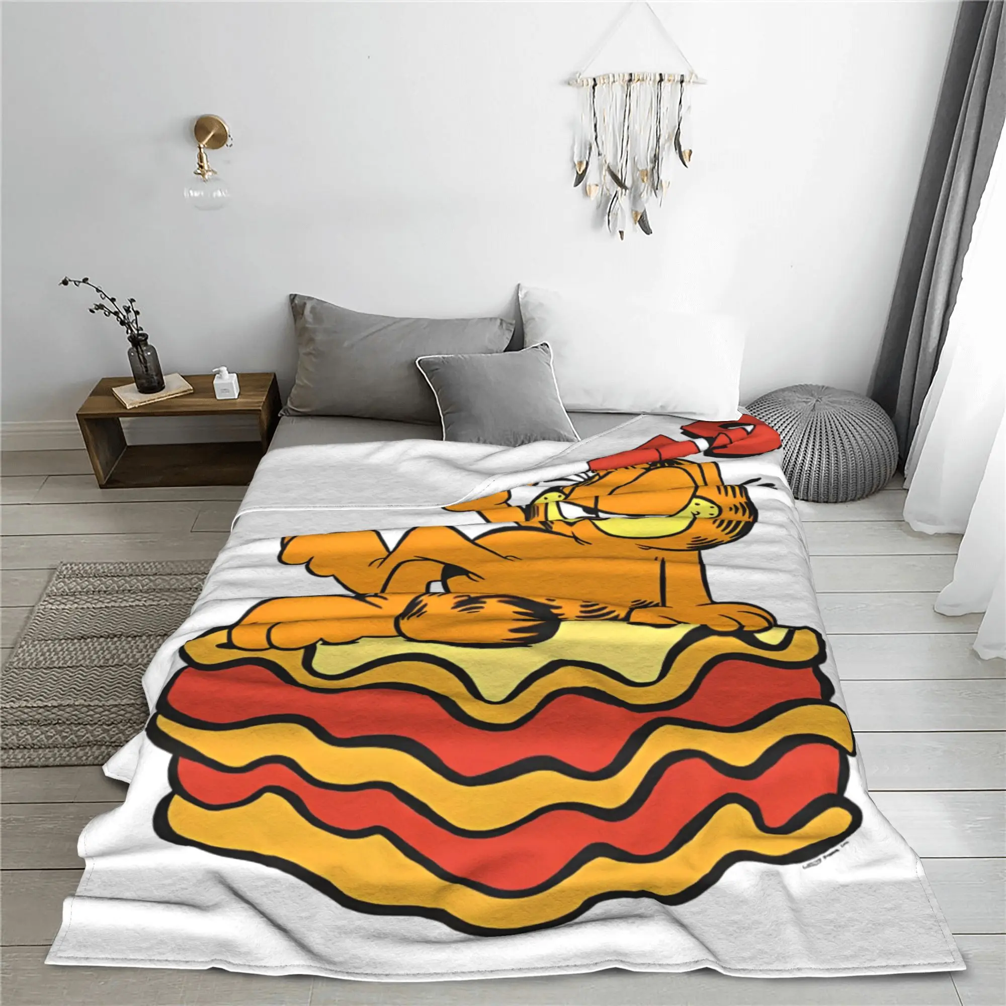 G-Garfielded Lasagna Slice Pose Blanket Cute Cartoon Flannel Funny Soft Throw Blankets for Bedroom Textile Decor Couch