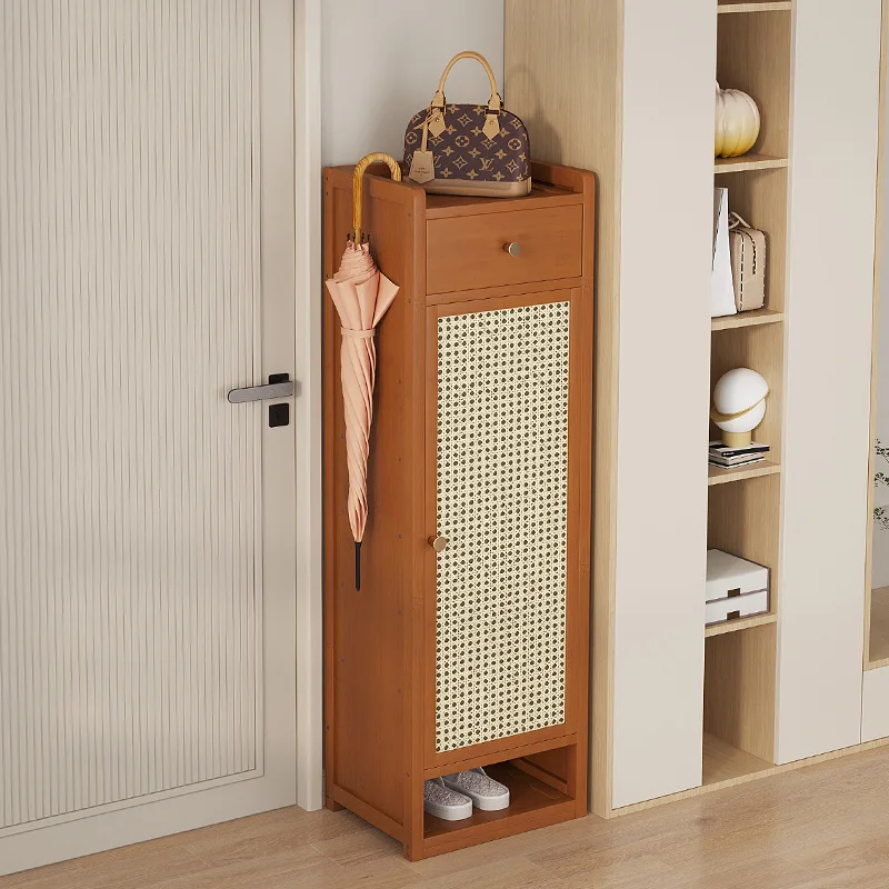 Beautiful Entrance Small Narrow Strip Door Dust-proof Shoe Cabinet  Bamboo Storage Shoe Rack No Space Occupation Home Shoe Stand