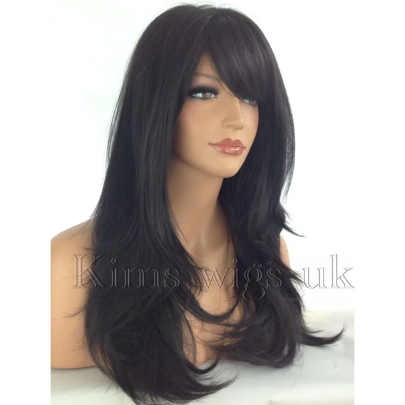 FULL LONG WOMENS LADIES FASHION HAIR WIG BLACK/DARK BROWN HEAT RESISTANT UK