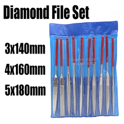 5/10PCS Diamond File Set Single-cut Mini Needle File Grinding Tool Hand Tool For Polishing Stone/Glass/Metal/Carving Craft Etc