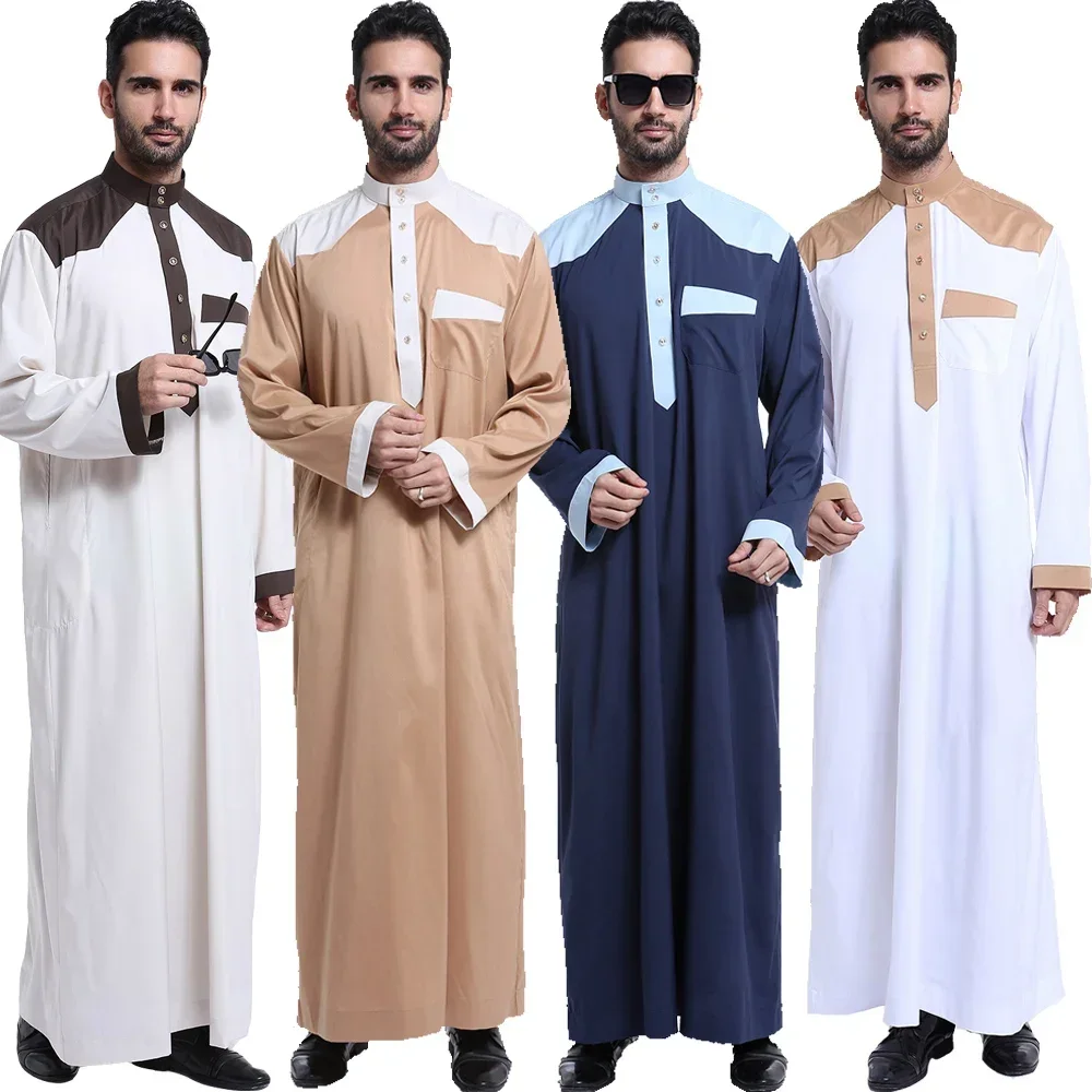 Muslim Middle East Men Jubba Thobe Kaftan Dubai Abaya Ramadan Arab Dress Robe Gown Islamic Clothing Djellaba Dishdasha Eid Thoub