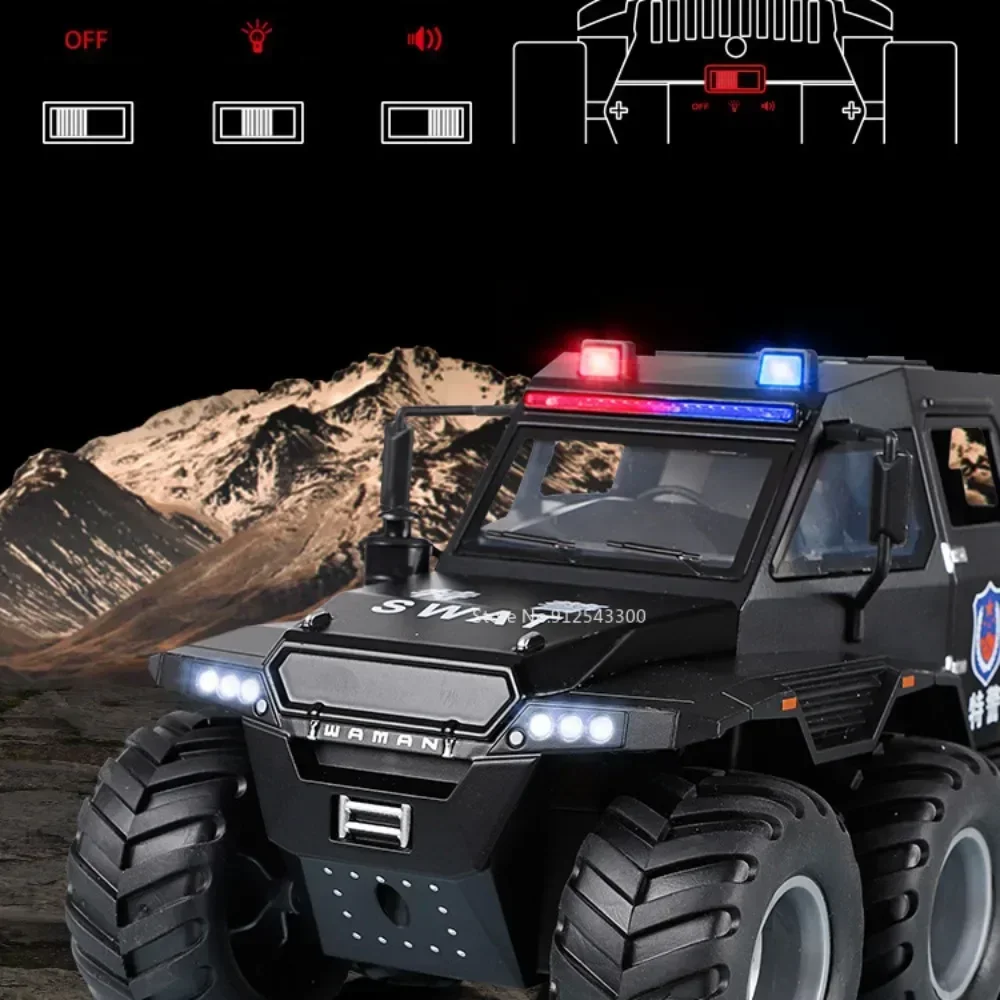 Conquistador xamã carro de brinquedo, modelo 8x8 SUV, feito de liga, fundido, som, luz, puxar para trás, off-road veículo, presente para meninos, 1:24