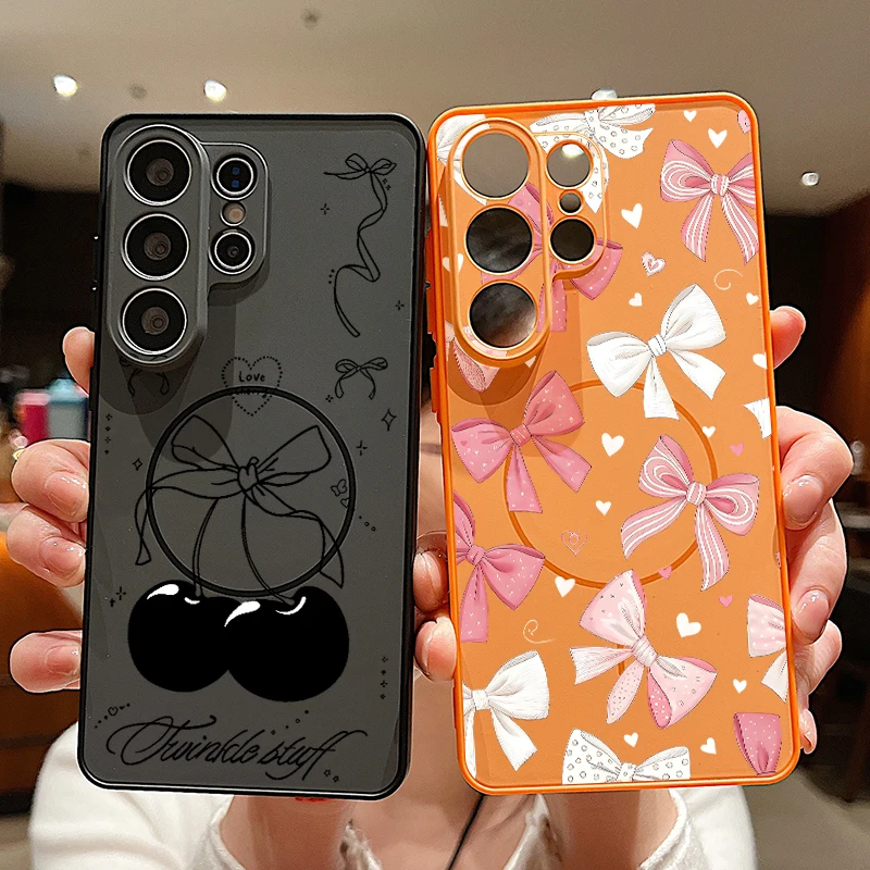 Magnetic Bowknot Heart Pattern Phone Case For Samsung Galaxy S26 S25 Ultra Edge S24 S23 FE A57 A17 A56 A37 A16 A55 A36 A54 Cover