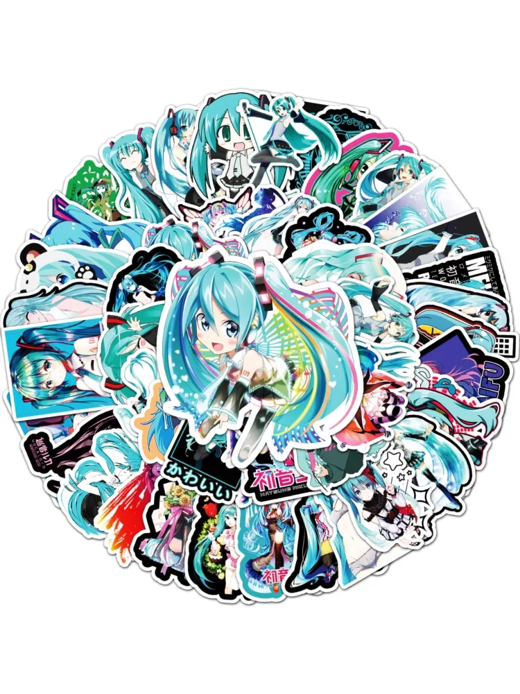 50 autocollants Hatsune Miku de dessin animé, mignons, imperméables, pour ordinateur portable, guitare, skateboard, livre, bagages, graffiti, anime, cadeau de fête