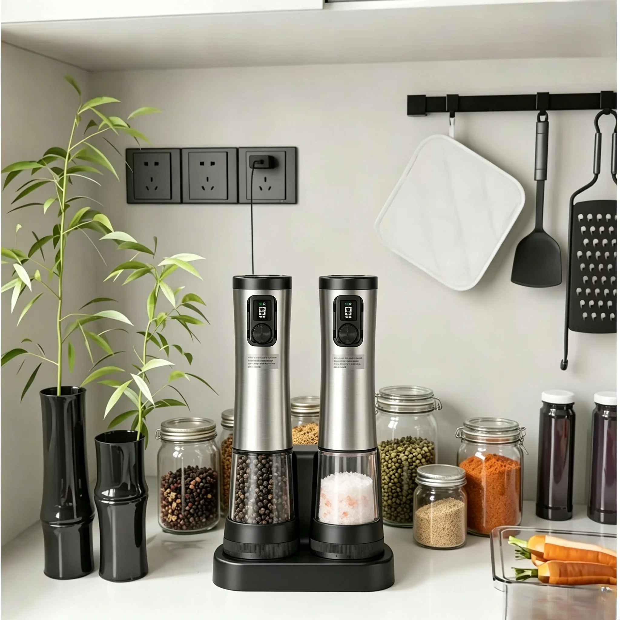 Automatic Pepper Grinder Set with LED Display, Kitchen Tool Suitable for Home, Kitchen, Barbecue, and Outdoor Use