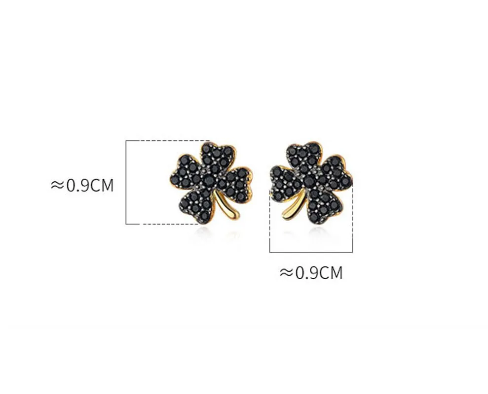 Silver 925 Earrings For Women Clover 925 Silver Earrings For Girls Stud Earrings For Women Irregular Black Zircon Daily Lucky