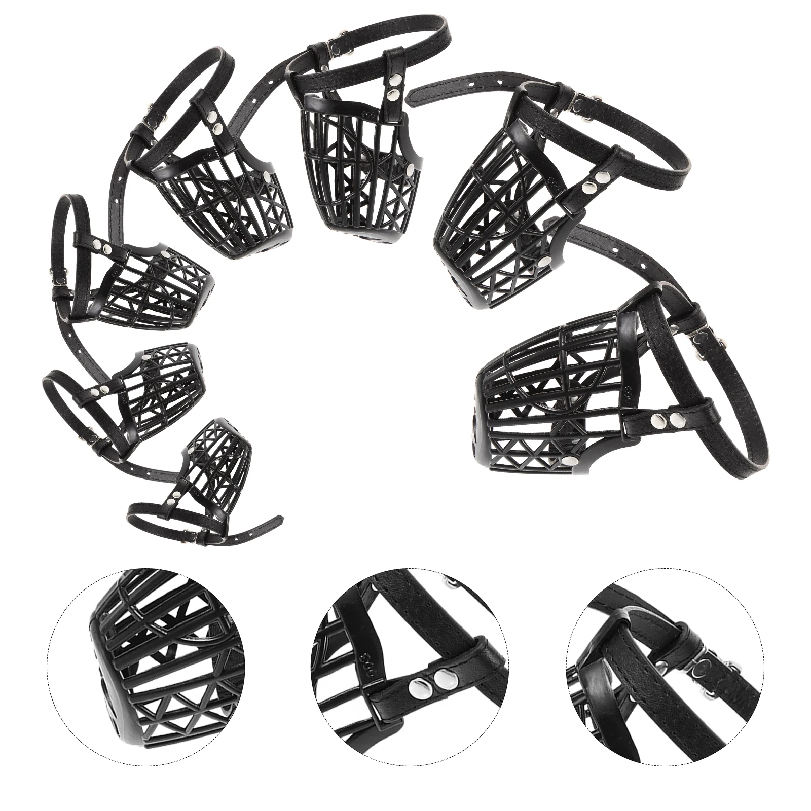 

7pcs Plastic Basket Dog Muzzle Adjustable Pu Strap Set 7 Sizes Anti-Bite Chew Bark Control Muzzle For Small Medium Large