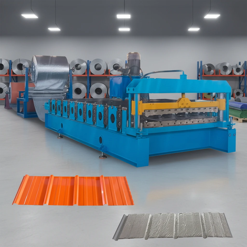 New Technology Tile Press Making Roll Former Colored Steel Tile Wall Film Laminating Roll Making Machine