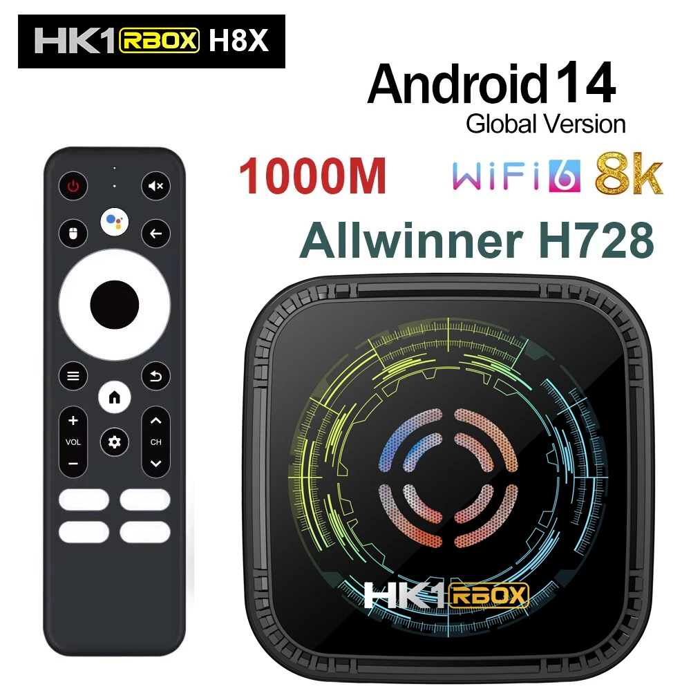 HK1 RBOX H8X Android 14 Smart TV Box 4GB 64GB 32GB Quad Core 4K 8K HD 1000M LAN Wifi6 Media Player Set Top Box With Cool Fan