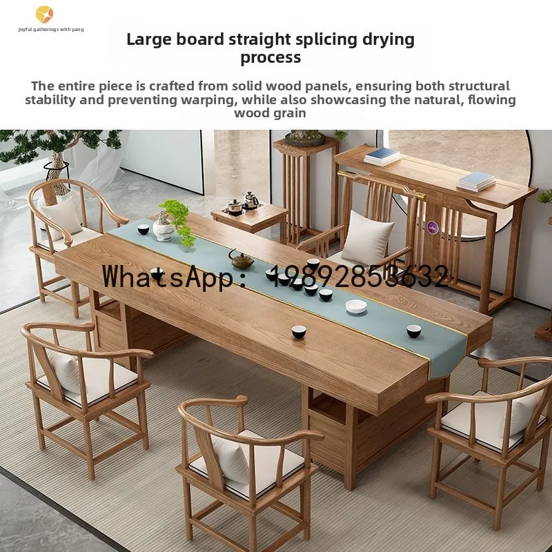 CZ   Solid Wood New Chinese Style Home Use Natural Wood Color Kung Fu Tea Table Office Integrated Complete Set Tea Brewing Table