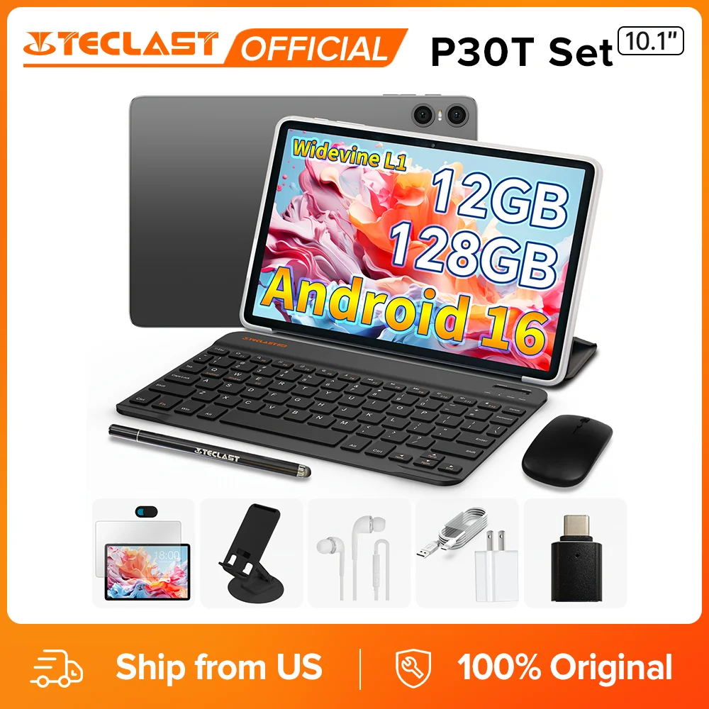 Teclast P30T Set 10.1" 120Hz Android 16 Tablet T7200 8-core Max. 12GB RAM 128GB ROM Keyboard/Case/Mouse/Stylus/Headphone/Stand