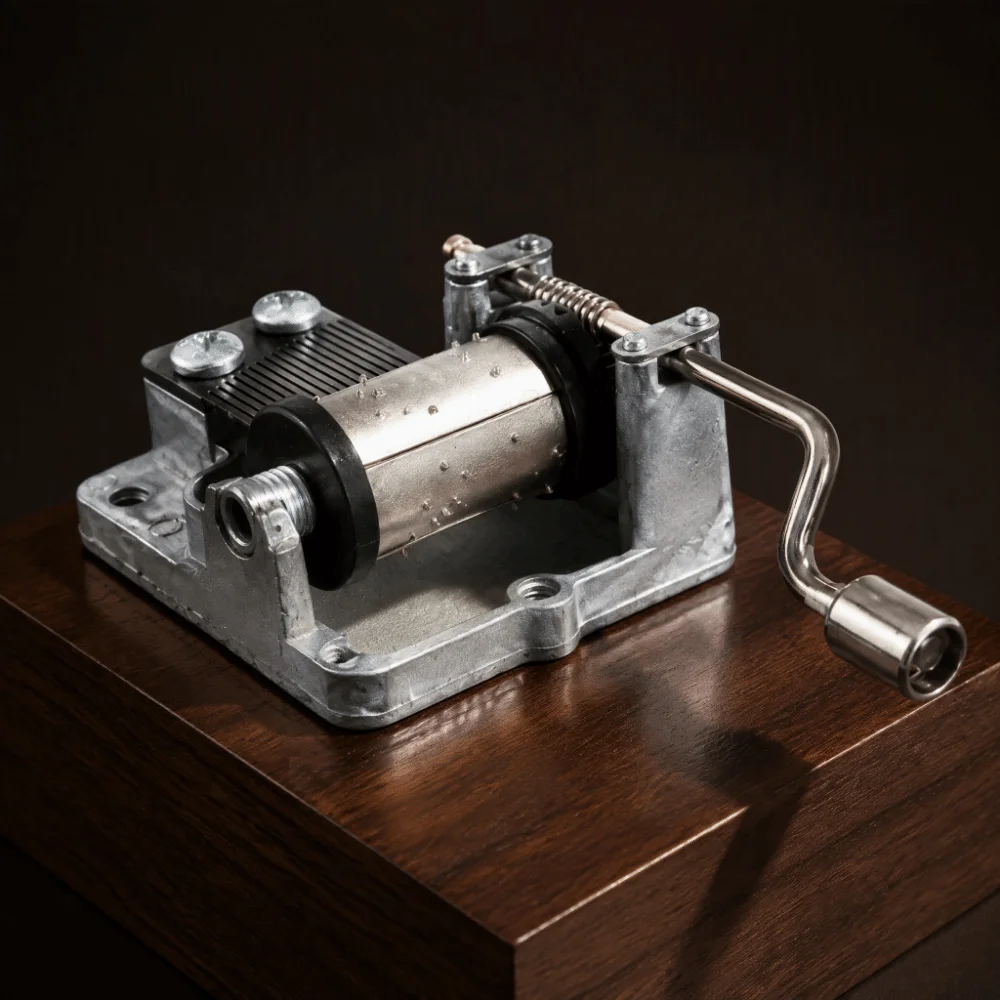 Silver-Plated Metal Music Box Movement Hand Crank Visible Gear Music Box Mechanism Clear Sound Mechanical Musical Movement
