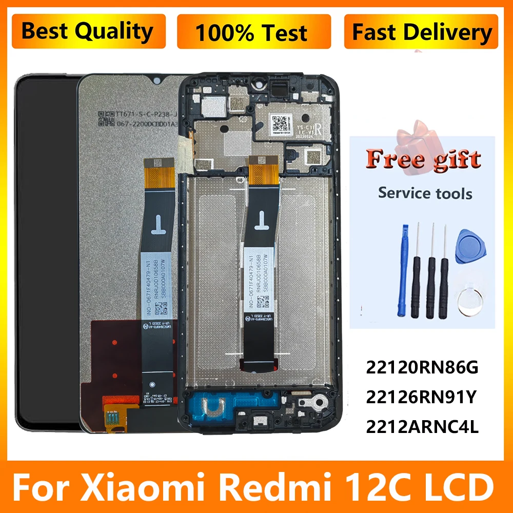 6.71 "écran LCD d'origine pour XIAOMI Redmi 12C écran tactile avec cadre panneau numériseur 22120RN86G 22120RN86I 22126RN91Y Lcds