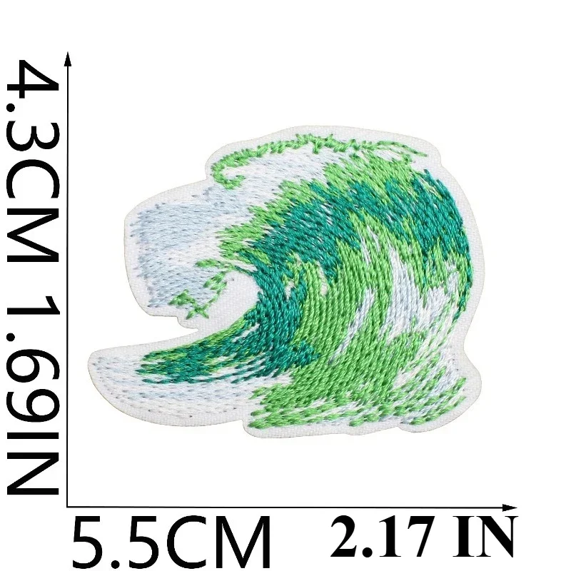 그린 테마 자수 천 스티커 여름 서핑 소녀 패치 스티커 가방 장식 데님 게 자수 라벨 다림질