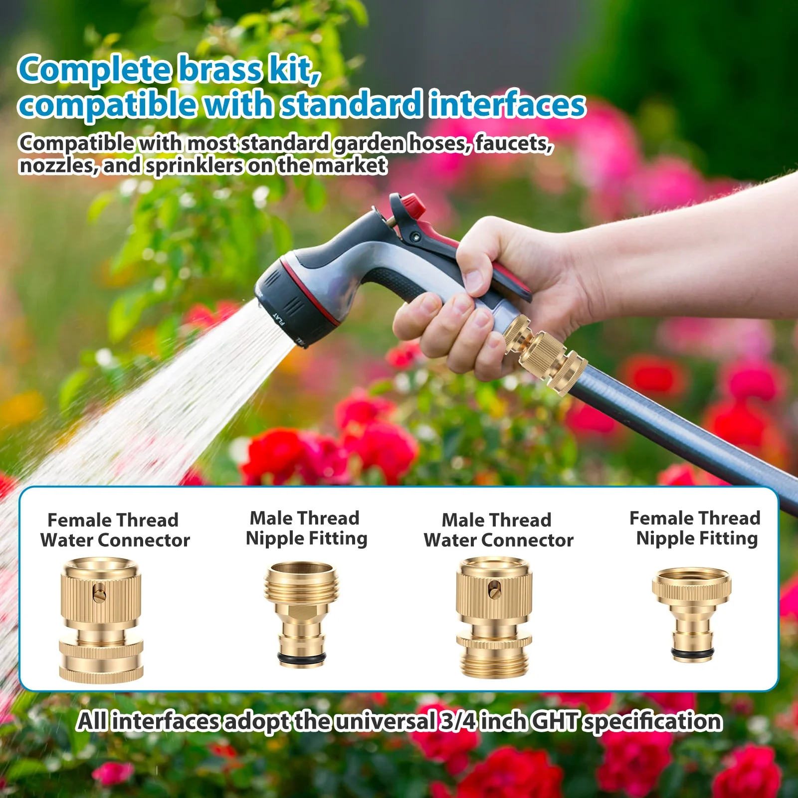 Schnellverbindungs-Schlauchanschlüsse 3/4" GHT Massiver Messing Gartenschlauchverbinder Auslaufsicheres Design Männlich-Weiblich-Gewinde Schnellverbinder-Set – Detail 2