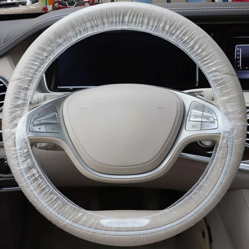20pcs Universal Gear Cover Disposable Transparent Steering Wheel Cover Elastic Waterproof Plastic Safety Isolation Protection