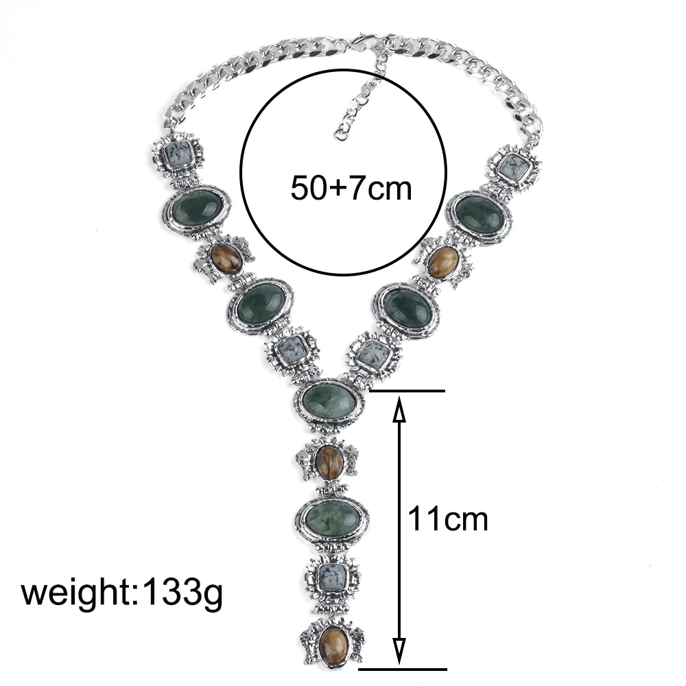 2024 New ZA Fashion Cowboy Resin Stone Necklace Earrings Jewelry Sets Women Indian Ethnic Retro Maxi Statement Long Necklace