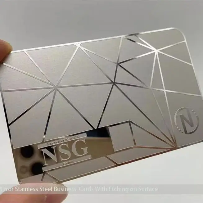 Custom mirror finish silver metal business card custom luxury engraved mirror metal business card