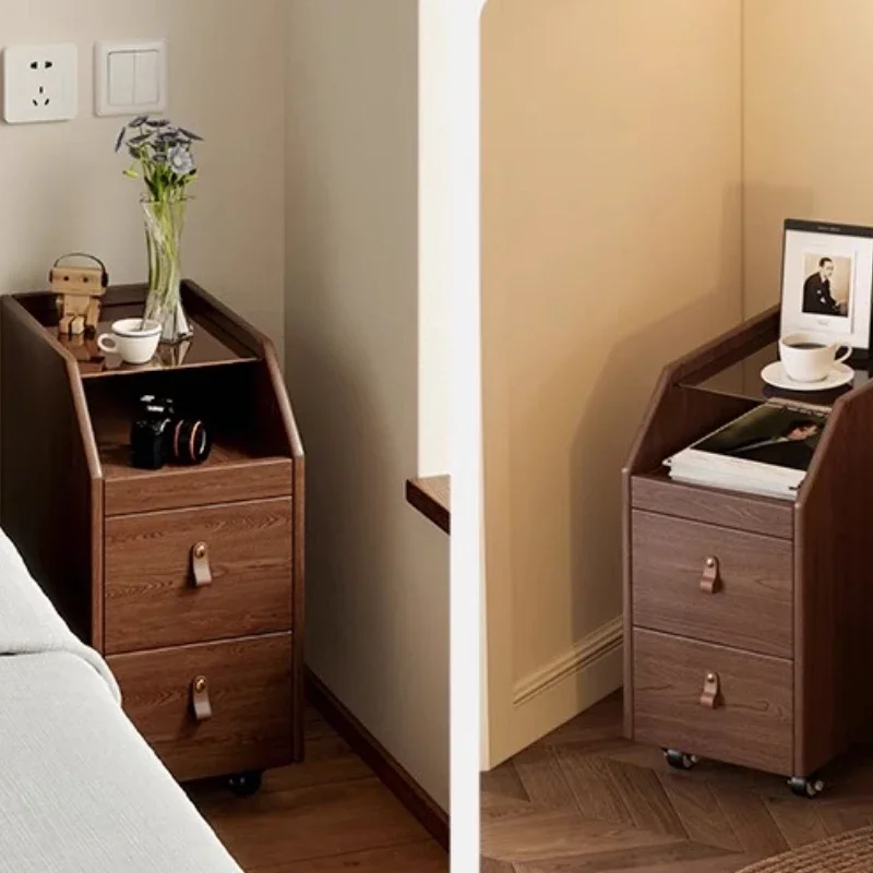 Solid wood bedside table Small extremely narrow shelf Ultra mini bedside table Bedroom crevice storage cabinet