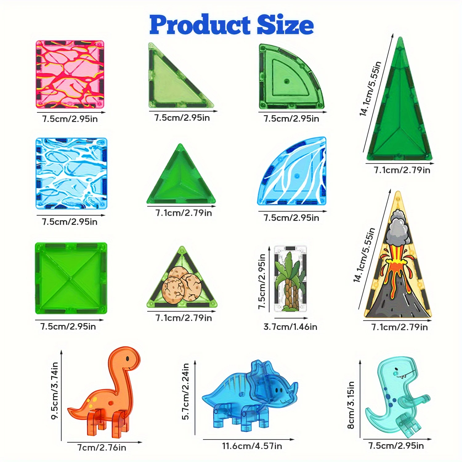 ของเล่นบล็อกแม่เหล็ก, กระเบื้องแม่เหล็ก, ธีมภูเขาไฟไดโนเสาร์, บล็อกสร้างสรรค์เหมาะสำหรับของขวัญวันเกิดวันหยุด