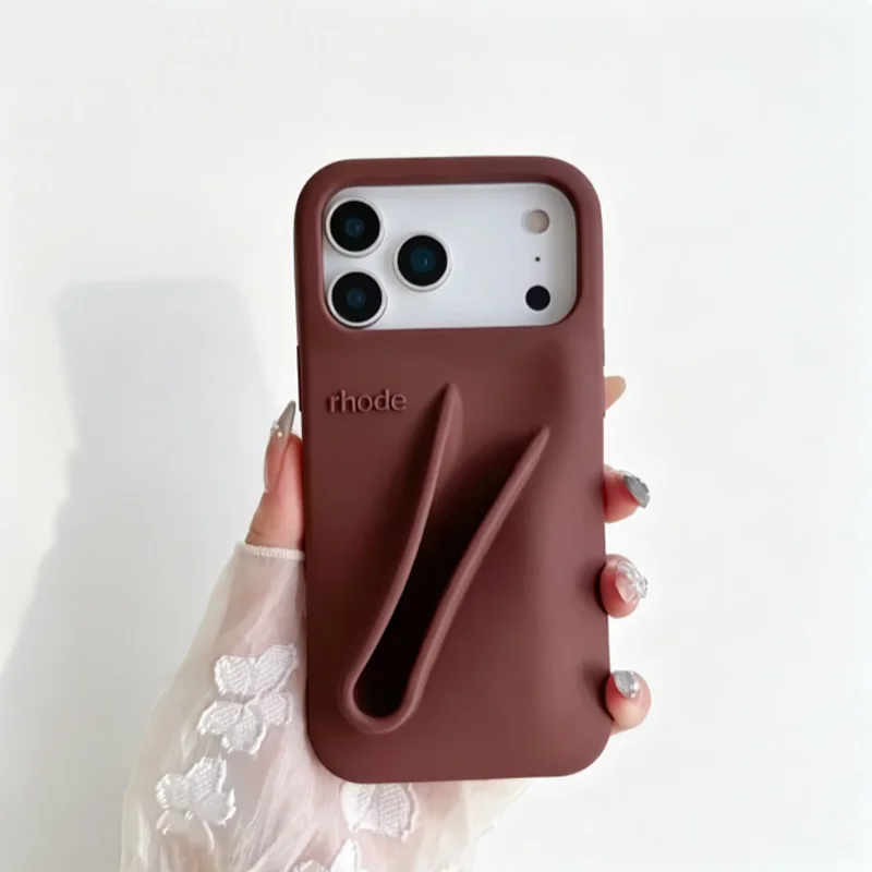 Modny uchwyt na błyszczyk do ust Rhode do iPhone'a 11-17, odporny na upadki, z trójwymiarowym wzorem, gruby silikonowy pokrowiec na telefon. — 2