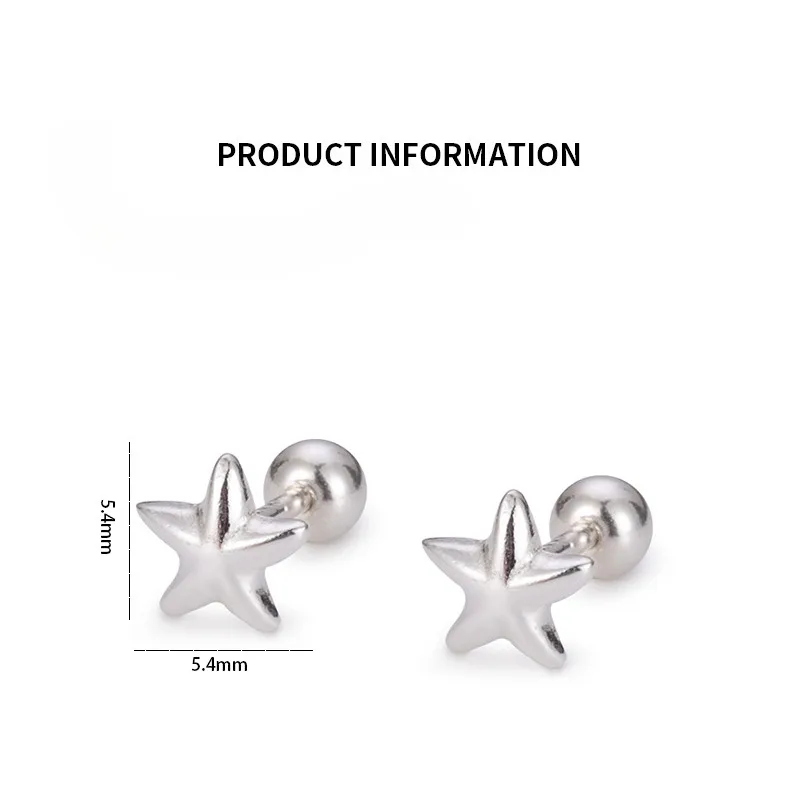 Orecchini a bottone in metallo con stella in argento Sterling 925 per ragazze Simple Originality coreano Fashion Ear Bone Nail Ladies Piercing