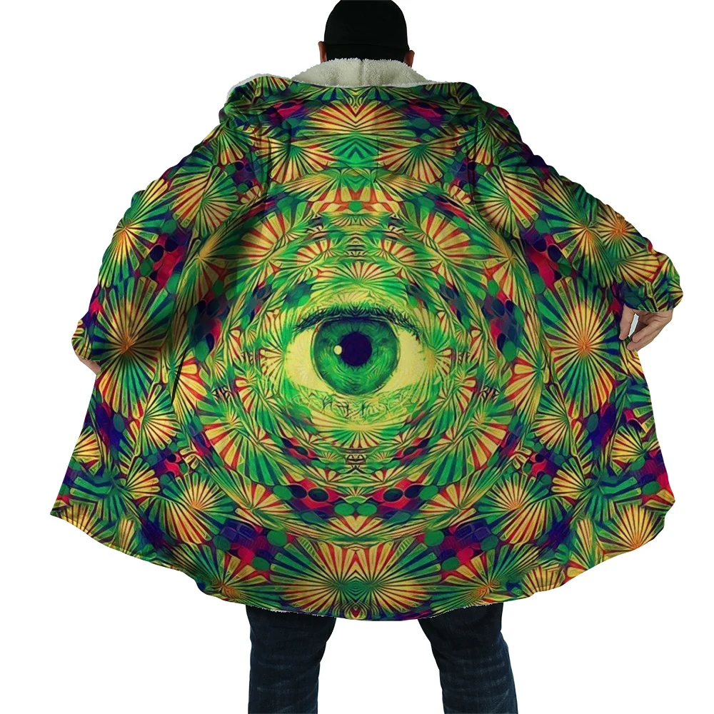 CLOOCL Winter Men\'s Hooded Cloak Artistic Psychedelic Eyes 3D Printing Fleece Hooded Coat Unisex Thick Warm Cape Coat