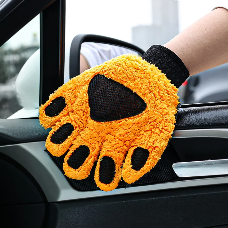 

1pc Cute Bear Paw Car Washing Gloves Thicked Car Wash Cloth Remove Dust Mitt Detailing Brush