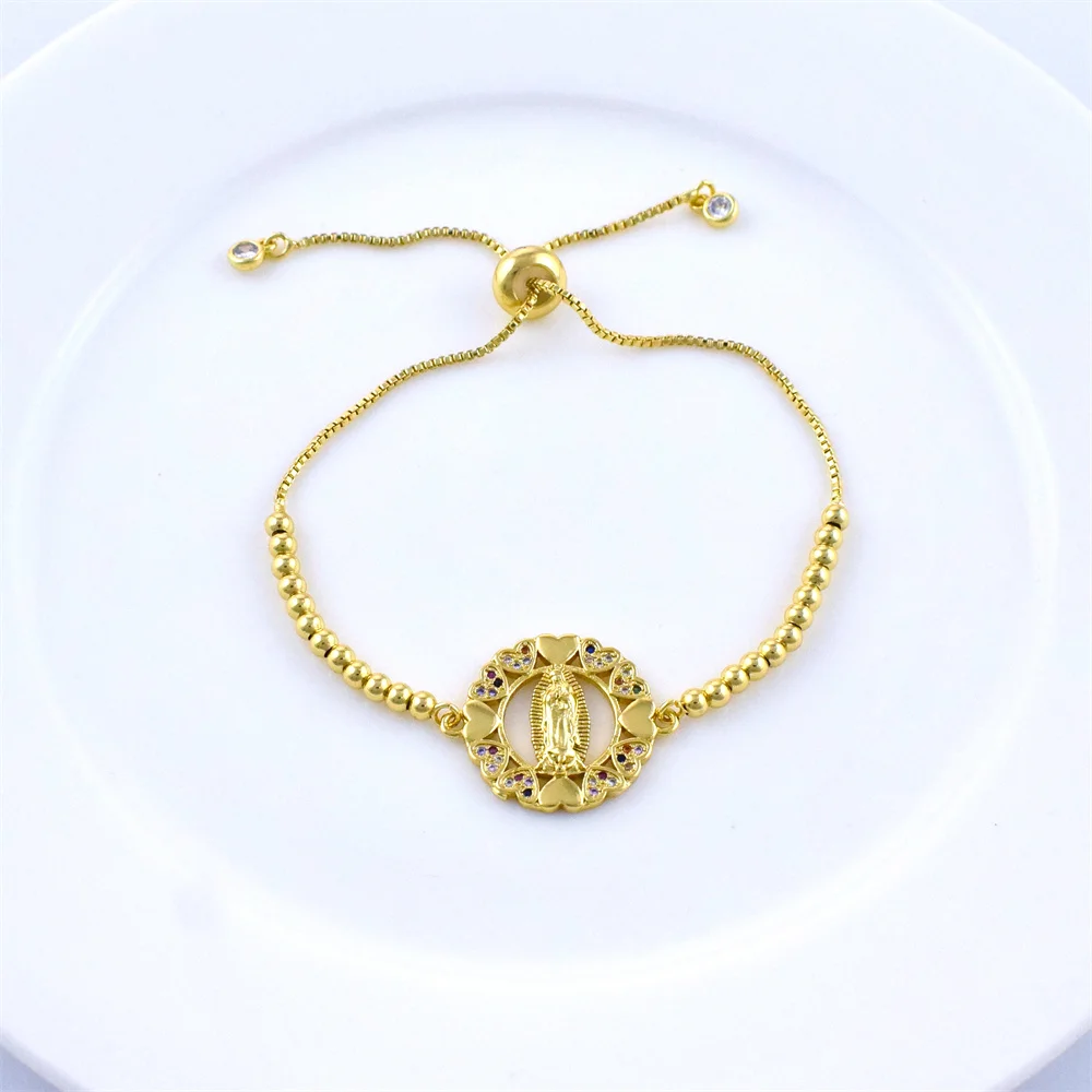 AILINFA New Crown Heart Bow Dragonfly Virgin Mary Zircon Bracelet Gold Bead Chain Adjustable Bracelet Jewelry Wholesale