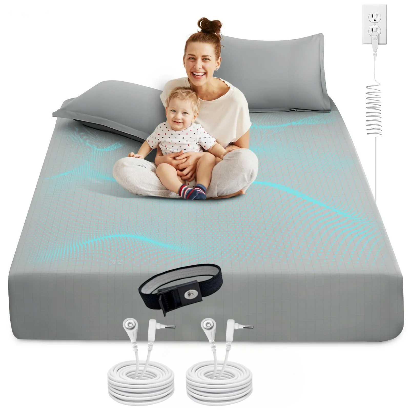

Amradield Grey Grounding Flat sheet 10% silver fiber electrical conductivity grounding caring for sleep Machine washable