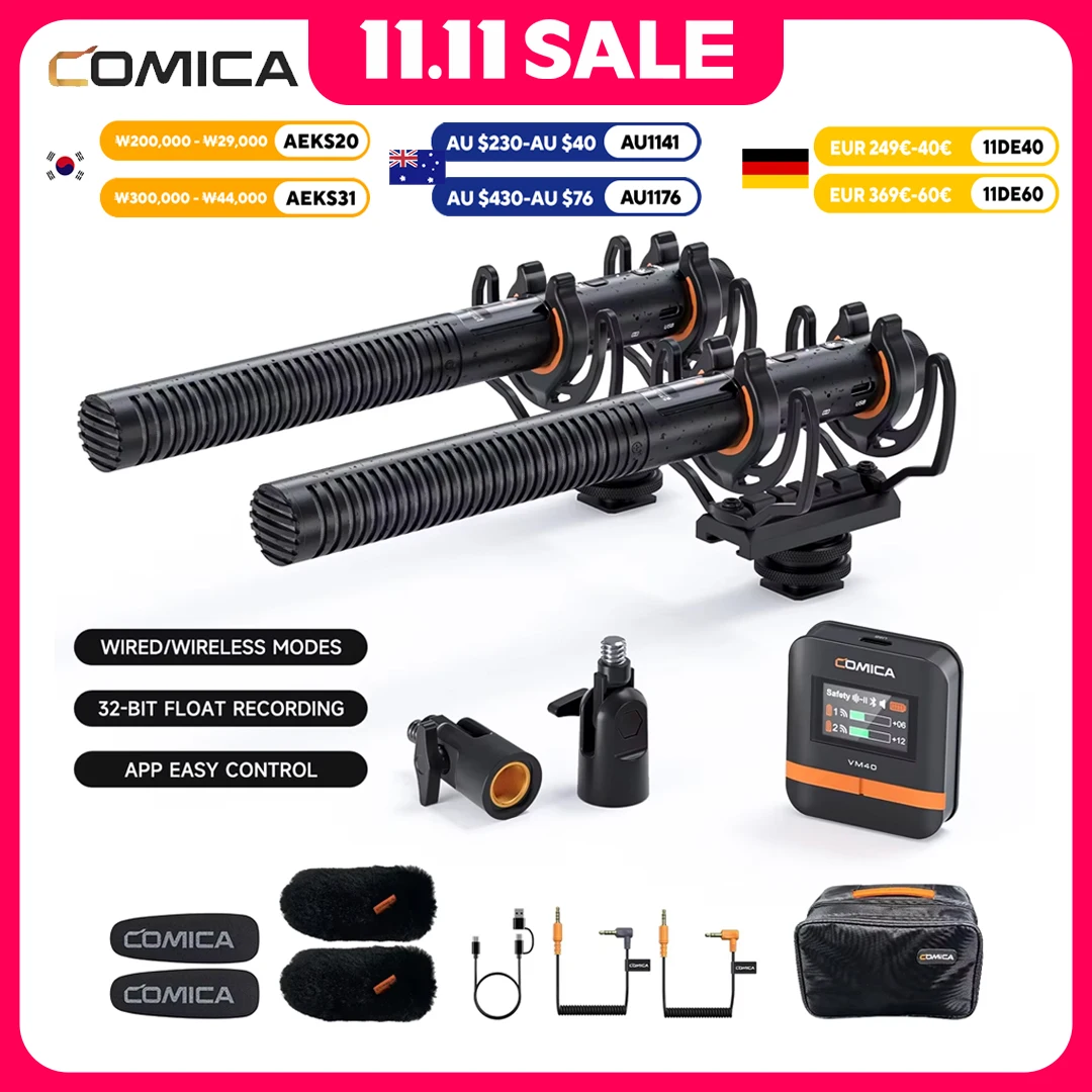 COMICA VM40 2.4G Super Cardioid Shotgun Microphone, Wired and Wireless dual modes, Bluetooth microphone for Camera/Smartphone/PC